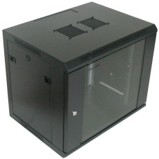XtendLan 19" nástěnný rozvaděč 9U 600x600, nosnost 60 kg, skleněné kouřové dveře, rozložený, černý