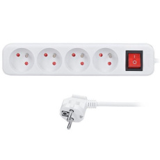 Solight prodlužovací přívod 3m, 4 zásuvky, vypínač, 16A/3680W, PVC, bílý