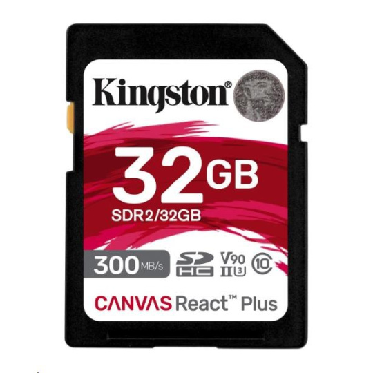 Kingston SDHC karta 32GB Canvas React Plus SDHC UHS-II 300R/260W U3 V90 for Full HD/4K/8K