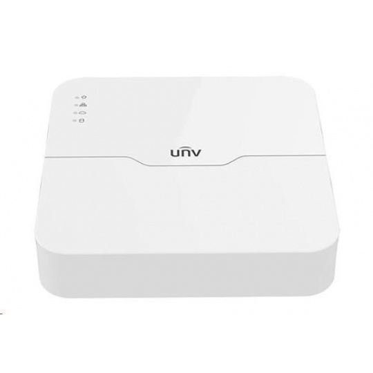 Uniview NVR, 8 kanálů, 8xPoE (max.108W), H.265, 1x HDD (max.6TB),propustnost 64/48Mbps,HDMI,VGA,2xUSB 2.0, audio, ONVIF