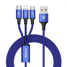 Baseus Rapid Series nabíjecí / datový kabel 3v1 USB (Micro USB + Lightning + USB-C) 3A 1,2m, modrá