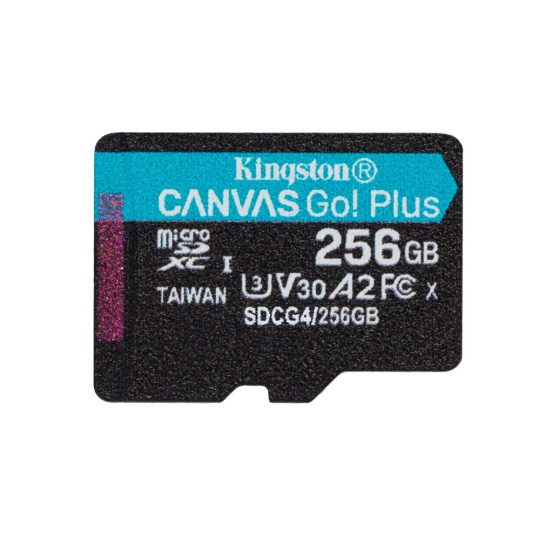 Kingston MicroSDXC karta 256GB Canvas Go! Plus, R:200/W:160MB/s, Class 10, UHS-I, U3, V30, A2 + Adaptér