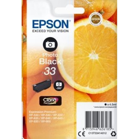 EPSON ink čer Singlepack "Pomeranč" Photo Black 33 Claria Premium Ink