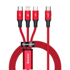 Baseus Rapid Series nabíjecí / datový kabel 3v1 Type-C/ (Micro USB + Lightning  PD 20W + USB-C) 1.5m červená