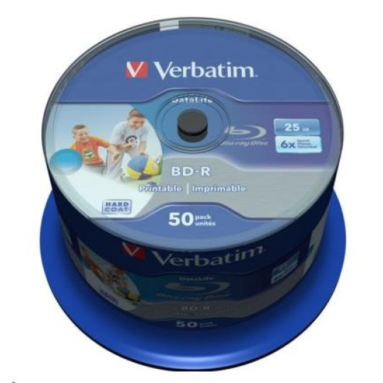 VERBATIM BD-R SL Datalife (50-pack)Blu-Ray/Spindle/6x/25GB WHITE BLUE SURFACE