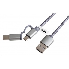 iGET G2V1 USB kabel 2v1, 1m, stříbrný, microUSB i USB-C, prodloužené koncovky iGET G2V1 USB kabel 2v1, 1m, stříbrný, microUSB i USB-C, prodloužené koncovky