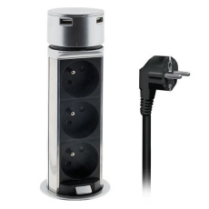 Solight USB výsuvný blok zásuvek, 3 zásuvky, plast, délka 1,5m, 3 x 1mm2, stříbrný Solight USB výsuvný blok zásuvek, 3 zásuvky, plast, délka 1,5m, 3 x 1mm2, stříbrný