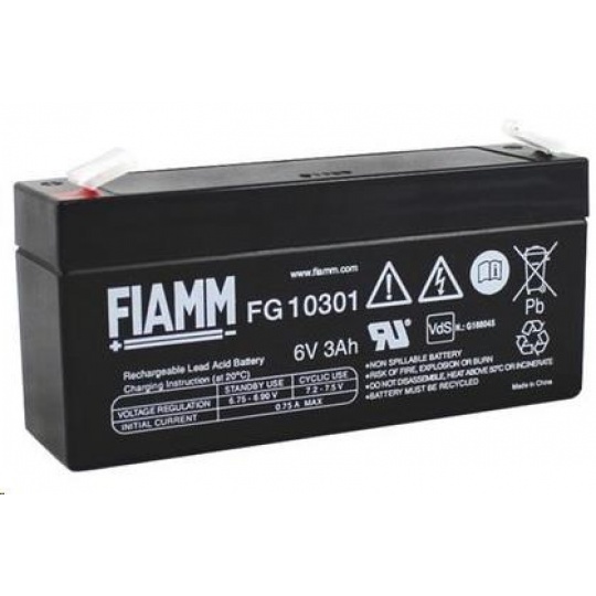 Baterie - Fiamm FG10301 (6V/3Ah - Faston 187), životnost 5let