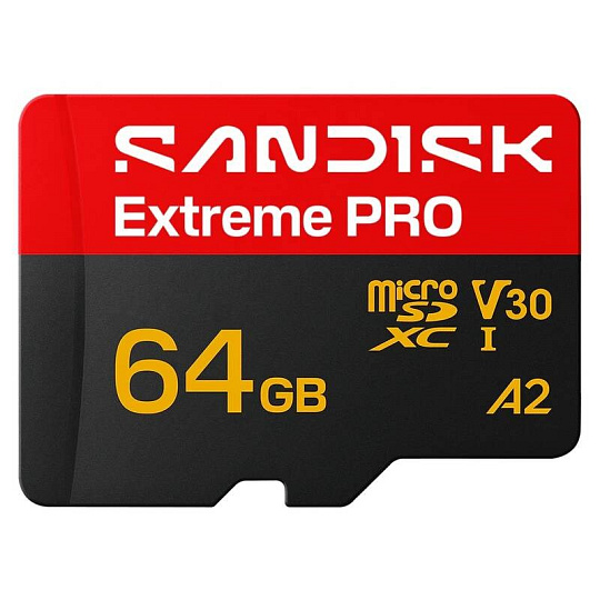 SanDisk micro SDXC Extreme PRO 64GB UHS-I U3 (200R/90W MB/s, UHS-I U3 V30) + adaptér SanDisk micro SDXC Extreme PRO 64GB UHS-I U3 (200R/90W MB/s, UHS-I U3 V30) + adaptér