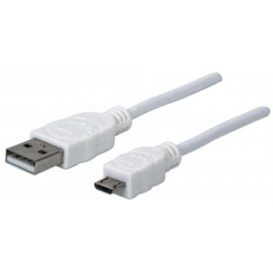 MANHATTAN Kabel propojovací USB 2.0  A Male / Micro-B Male, 1m, bílý