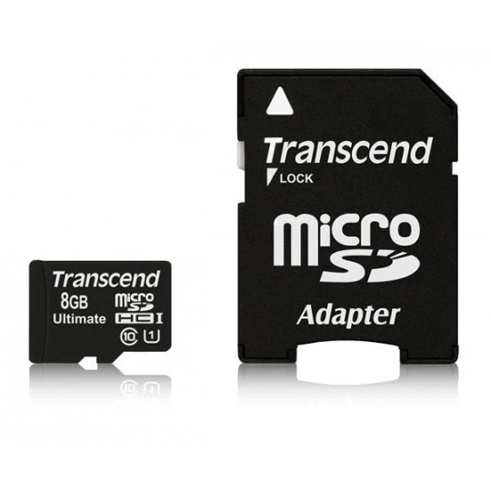 TRANSCEND MicroSDHC karta 8GB Ultimate, Class 10 UHS-I 600x, MLC + adaptér