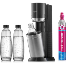 SodaStream Duo Titan Promo-Pack výrobník sody, 2 skleněné láhve, 1 plastová láhev, bombička s CO2, černý