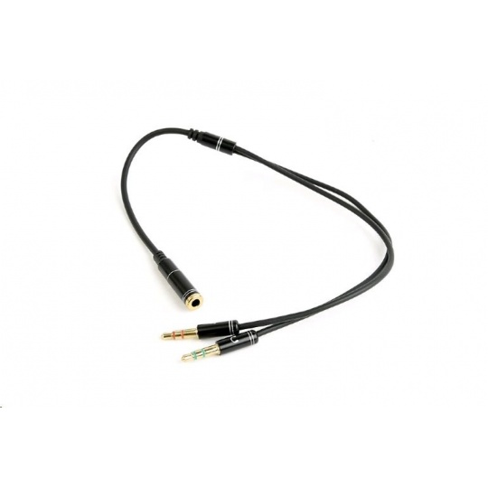 GEMBIRD Kabel rozdvojka jack 3,5mm (4 pólový) na 2x3,5mm F/M, kovové koncovky, 20cm, černá