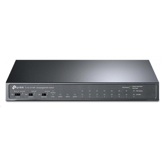 TP-Link CCTV switch TL-SL1311MP (8x100Mb/s, 2xGbE uplink, 1xSFP, 8xPoE+, 124W, fanless)