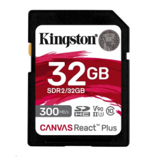 Kingston 32GB Canvas React Plus SDHC UHS-II 300R/260W U3 V90 for Full HD/4K/8K Kingston 32GB Canvas React Plus SDHC UHS-II 300R/260W U3 V90 for Full HD/4K/8K