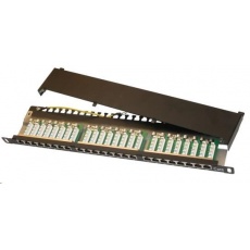 19"/0,5U Patch panel XtendLan 24port, STP, Cat6, 30µm, blok110, černý 19"/0,5U Patch panel XtendLan 24port, STP, Cat6, 30µm, blok110, černý