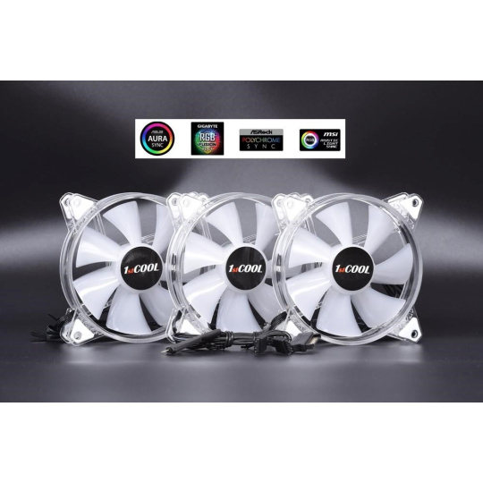 1stCOOL KIT AURA EVO CRYSTAL ARGB 3x Crystal White ventilátor + ARGB Nano řadič