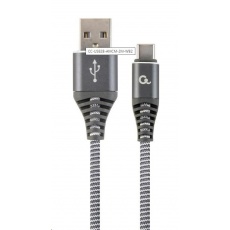 GEMBIRD Kabel USB 2.0 AM na Type-C kabel (AM/CM), 2m, opletený, šedo-bílý, blister, PREMIUM QUALITY GEMBIRD Kabel USB 2.0 AM na Type-C kabel (AM/CM), 2m, opletený, šedo-bílý, blister, PREMIUM QUALITY