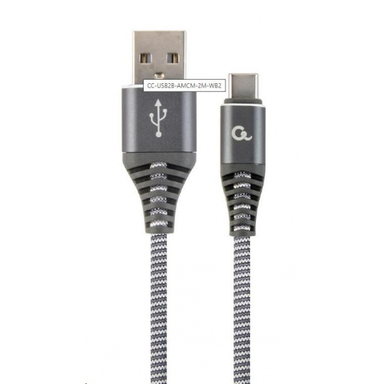 GEMBIRD Kabel USB 2.0 AM na Type-C kabel (AM/CM), 2m, opletený, šedo-bílý, blister, PREMIUM QUALITY