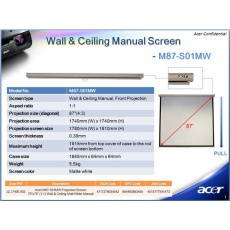 ACER Projekční plátno M87-S01MW, 70x70" Wall & Ceiling Matt White, Manual Projection Screen ACER Projekční plátno M87-S01MW, 70x70" Wall & Ceiling Matt White, Manual Projection Screen