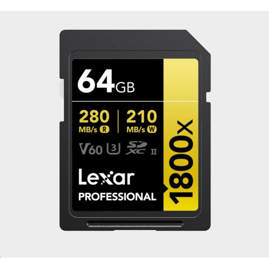 Lexar SDXC Pro 1800x U3 UHS-II R280/W210 (V60) 64GB Lexar SDXC Pro 1800x U3 UHS-II R280/W210 (V60) 64GB