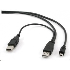 GEMBIRD Kabel USB 2.0 A-Mini B (5pin) propojovací 0,9m DUÁLNÍ (extra napájení) GEMBIRD Kabel USB 2.0 A-Mini B (5pin) propojovací 0,9m DUÁLNÍ (extra napájení)