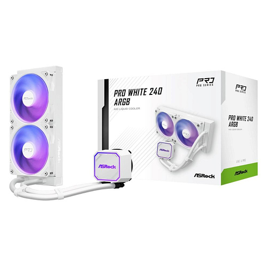 ASROCK Vodní chladič Pro White 240 ARGB, 2x120mm, LGA1851, AM5, bílá ASROCK Vodní chladič Pro White 240 ARGB, 2x120mm, LGA1851, AM5, bílá