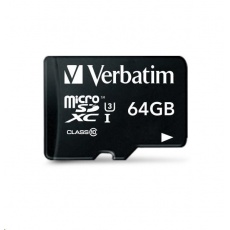 VERBATIM MicroSDXC karta 64GB Pro, U3 + adaptér VERBATIM MicroSDXC karta 64GB Pro, U3 + adaptér