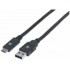 Manhattan USB kabel, USB 3.2 Gen 1, USB-A Male na USB-C Male, 5 Gbps, 2m, černá Manhattan USB kabel, USB 3.2 Gen 1, USB-A Male na USB-C Male, 5 Gbps, 2m, černá