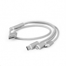 GEMBIRD Kabel USB A Male/Micro B + Type-C + Lightning, 1m, opletený, stříbrný, blister GEMBIRD Kabel USB A Male/Micro B + Type-C + Lightning, 1m, opletený, stříbrný, blister