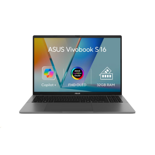 ASUS NTB Vivobook S 16 (M3607KA-OLED022X), R7 AI 350, 16" 1920x1200 OLED, 32GB, 1TB SSD, Radeon, W11 Pro, Matte Gray ASUS NTB Vivobook S 16 (M3607KA-OLED022X), R7 AI 350, 16" 1920x1200 OLED, 32GB, 1TB SSD, Radeon, W11 Pro, Matte Gray