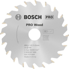 Bosch pilový kotouč PRO Wood cordless pro akumulátorovou okružní pilu, 85 × 1,1 × 15 mm Bosch pilový kotouč PRO Wood cordless pro akumulátorovou okružní pilu, 85 × 1,1 × 15 mm