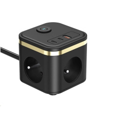 Viking síťový adaptér YC33, 3x 230 V, 1x USB-A, 2x USB-C, tlačítko ON/OFF, délka 1,4 m, černá Viking síťový adaptér YC33, 3x 230 V, 1x USB-A, 2x USB-C, tlačítko ON/OFF, délka 1,4 m, černá