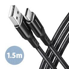 AXAGON BUCM-AM15AB, HQ kabel USB-C <-> USB-A, 1.5m, USB 2.0, 3A, ALU, oplet, černý AXAGON BUCM-AM15AB, HQ kabel USB-C <-> USB-A, 1.5m, USB 2.0, 3A, ALU, oplet, černý