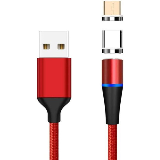 PREMIUMCORD Magnetický micro USB a USB-C nabíjecí a datový kabel 1m, červený