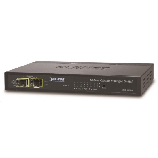 Planet GSD-1002M Switch, 8 x 10/100/1000 + 2 x 100/1000 Combo port, management, PoE-in napájení