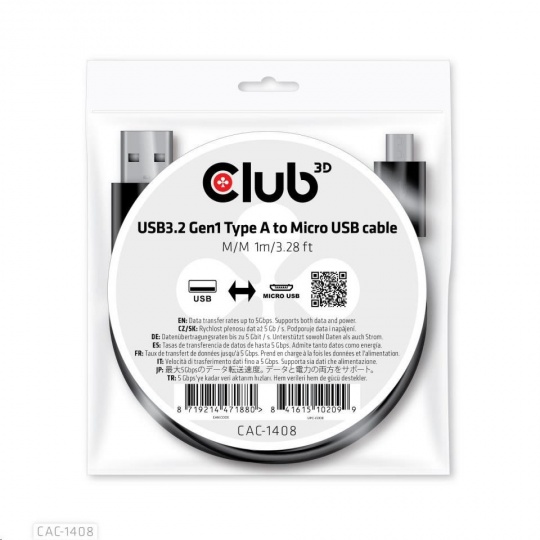 Club3D Kabel USB 3.2 Gen1 Type-A to Micro USB Cable M/M, 1m