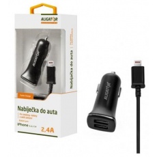 Aligator nabíječka do auta Turbo charge, 12/24 V, 2,4 A, konektor Lightning, 2x USB výstup, černá