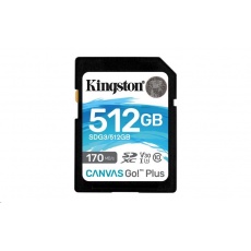 Kingston SDXC karta 512GB Canvas Go! Plus, R:170/W:90MB/s, Class 10, UHS-I, U3, V30