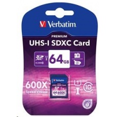 VERBATIM SDXC karta 64GB PREMIUM, UHS-1, Class 10 (R:90/W:25 MB/s) VERBATIM SDXC karta 64GB PREMIUM, UHS-1, Class 10 (R:90/W:25 MB/s)