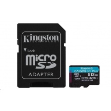 Kingston MicroSDXC karta 512GB Canvas Go! Plus, R:170/W:90MB/s, Class 10, UHS-I, U3, V30, A2 + Adaptér Kingston MicroSDXC karta 512GB Canvas Go! Plus, R:170/W:90MB/s, Class 10, UHS-I, U3, V30, A2 + Adaptér