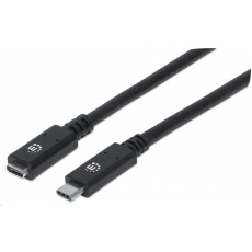 Manhattan USB-C kabel, USB 3.1 Gen 2, USB-C Male na USB-C Female, 10 Gbps, 5 A, 50cm, černá Manhattan USB-C kabel, USB 3.1 Gen 2, USB-C Male na USB-C Female, 10 Gbps, 5 A, 50cm, černá
