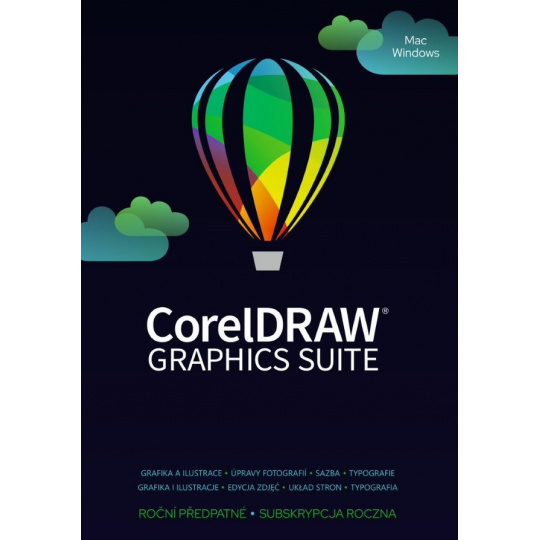 CorelDRAW Graphics Suite 365 dní obnovení pronájmu licence (251-2500) EN/DE/FR/BR/ES/IT/NL/CZ/PL