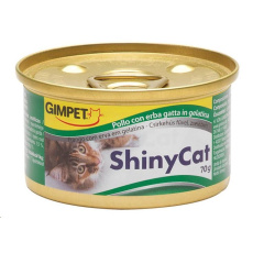 SHINY CAT kure+kocici trava 70g konzerva SHINY CAT kure+kocici trava 70g konzerva
