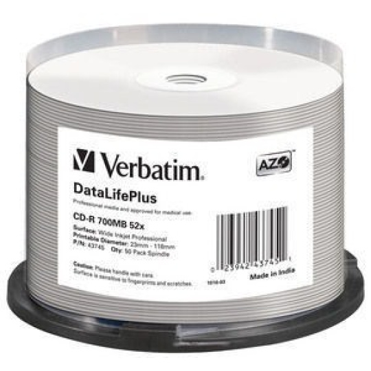 BAZAR - VERBATIM CD-R(50-pack) spindl, AZO 52X,700MB,WHITE WIDE PRINTABLE SURFACE NON-ID BAZAR - VERBATIM CD-R(50-pack) spindl, AZO 52X,700MB,WHITE WIDE PRINTABLE SURFACE NON-ID