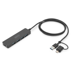 DIGITUS USB 3.0, Hub 4-Port, Slim Line with 120cm cable with USB-C adapterr DIGITUS USB 3.0, Hub 4-Port, Slim Line with 120cm cable with USB-C adapterr