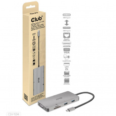 Club3D hub USB-C, 9-in-1 hub s HDMI, VGA, 2x USB Gen1 Type-A, RJ45, 100W PD Club3D hub USB-C, 9-in-1 hub s HDMI, VGA, 2x USB Gen1 Type-A, RJ45, 100W PD