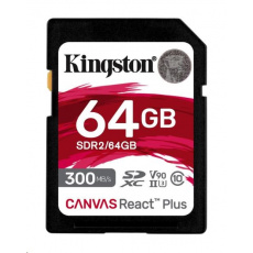 Kingston SDXC karta 64GB Canvas React Plus SDHC UHS-II 300R/260W U3 V90 for Full HD/4K/8K Kingston SDXC karta 64GB Canvas React Plus SDHC UHS-II 300R/260W U3 V90 for Full HD/4K/8K