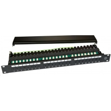 19" Patch panel 24port, UTP, Cat6, černý s krytkami RJ45