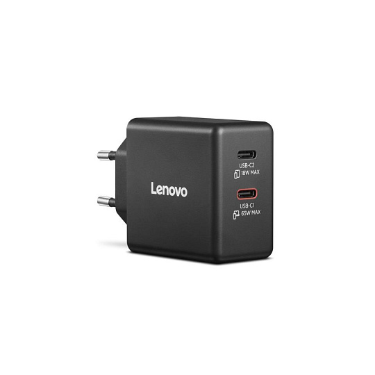 LENOVO napájecí adaptér Dual USB-C 65W GaN Charger Black - EU LENOVO napájecí adaptér Dual USB-C 65W GaN Charger Black - EU